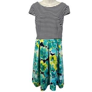 Madison Leigh Womens Pleated Floral & Striped Stretch Knit Knee Length Dress 14